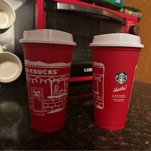 Starbucks Festive Red Cups with White Lids